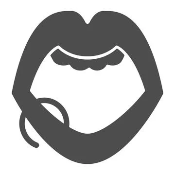 Lips ring piercing solid icon, sensuality concept, pierced lips sign on white Stock Illustration