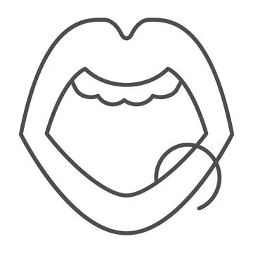 Lips ring piercing thin line icon, sensuality concept, pierced lips sign on Stock Illustration