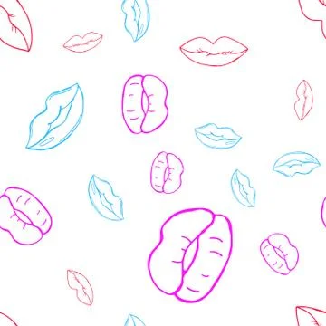 Lips seamless pattern. Colorful lips on a white background for design Stock Illustration