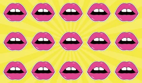 Lips seamless pattern. Pop art. Comic lips background. Vector Stock Illustration