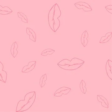 Lips seamless pattern. Red lips on a pink background for design of paper Stock Illustration