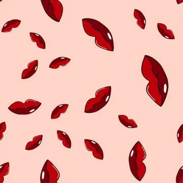 Lips seamless pattern. Red lips on a pink background for the design of paper Stock Illustration