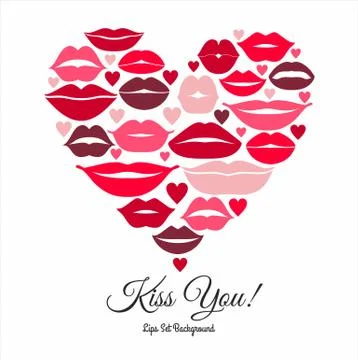 Lips set. Design element of heart on white. Stock Illustration