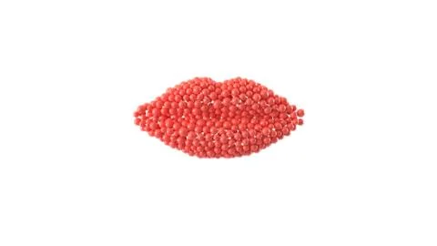 Lips shape made out of shiny spheres on white background. Stock Photos