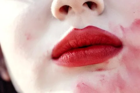Lips With Smeared Lipsticks. Close-up Stock Photos