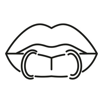 Lips with snake bites piercing outline icon Stock Illustration