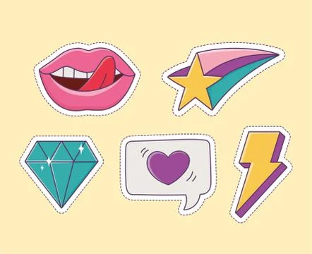 Lips star diamond love patch fashion decoration icon Stock Illustration