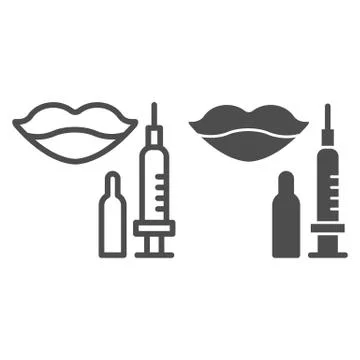 Lips with syringe line and solid icon, beauty salon procedure concept, Lips and Stock Illustration