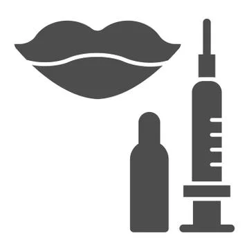 Lips with syringe solid icon, beauty salon procedure concept, Lips and botox Ilustração Stock