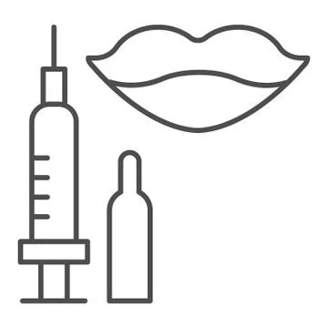 Lips with syringe thin line icon, beauty salon procedure concept, Lips and botox Ilustração Stock