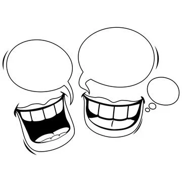 Lips talking and laughing. Vector black and white coloring page Stock Illustration