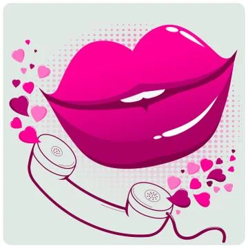 Lips talking on the telephone. Vector illustration Stock Illustration