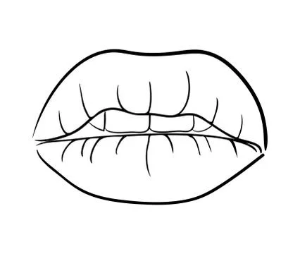 Lips with teeth cartoon outline vector symbol icon design. Beautiful illustra Stock Illustration