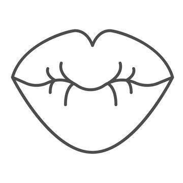 Lips thin line icon, passion concept, Kiss sign on white background, Lips icon Stock Illustration