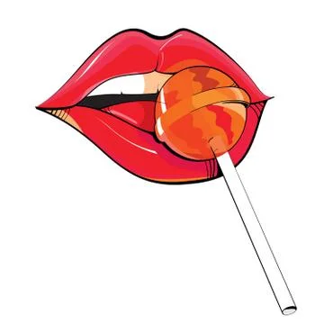 Lips trying a lollipop Stock Illustration