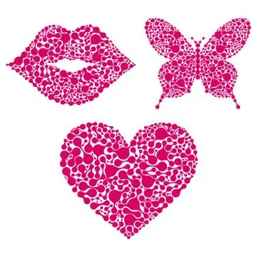 Lips,heart,butterfly on white background Stock Illustration
