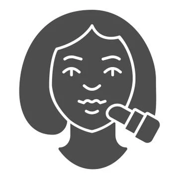 Lipstick and the girl face solid icon, makeup routine concept, make-up women Stock Illustration