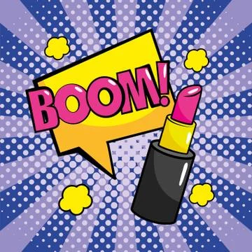 Lipstick and square chat bubble with boow message Illustrazione stock