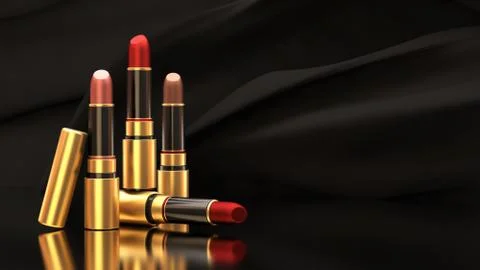 Lipstick on a background of black tissue developing. The tube, bottle, style, Stock Illustration