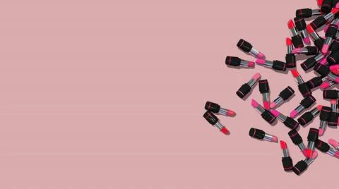 Lipstick Dynamic 3D Rendering, Cosmetic Sale Promo 3D Background Stock Illustration