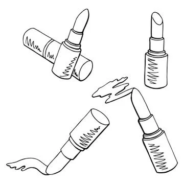 Lipstick graphic set black white isolated sketch illustration vector Stock Illustration