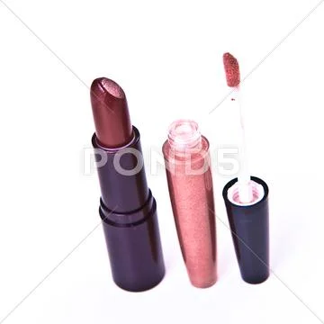Lipstick with lip gloss Stock Photos