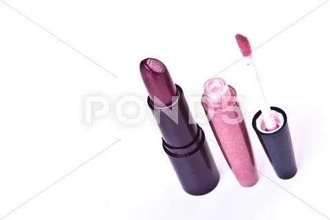 Lipstick with lip gloss Stock Photos