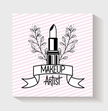 Lipstick make up in floral frame Ilustração Stock