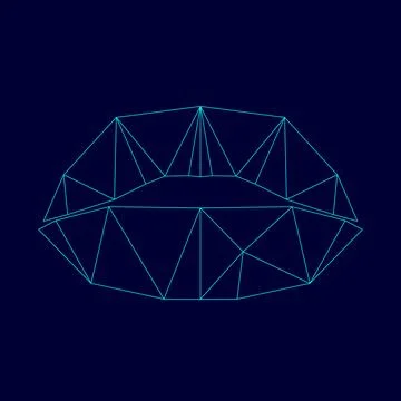 Lipstick or lips low poly triangulation triangulated polygonal electric cyan  Stock Illustration
