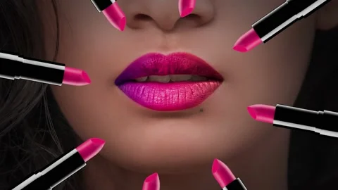 Lipstick rotating Motion art. Lips Changing colors. Make up trends. 4k loop Stock Footage 167675389