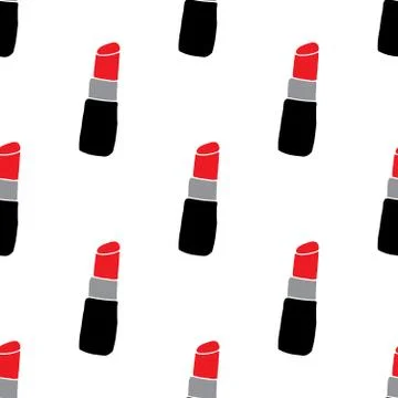 Lipstick seamless pattern, hand drawn fashion and beauty elements, vector ill Illustrazione stock