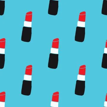 Lipstick seamless pattern, hand drawn fashion and beauty elements, vector ill 스톡 일러스트
