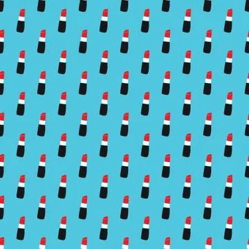 Lipstick seamless pattern, hand drawn fashion and beauty elements, vector ill Stock Illustration