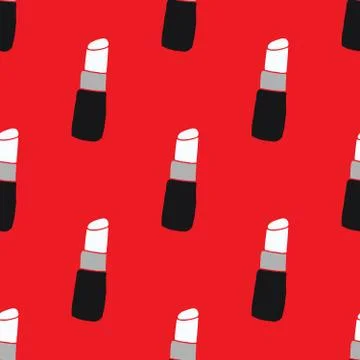 Lipstick seamless pattern, hand drawn fashion and beauty elements, vector ill 스톡 일러스트