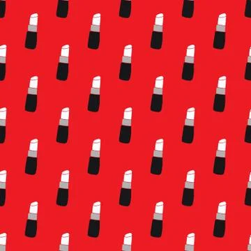Lipstick seamless pattern, hand drawn fashion and beauty elements, vector ill 스톡 일러스트