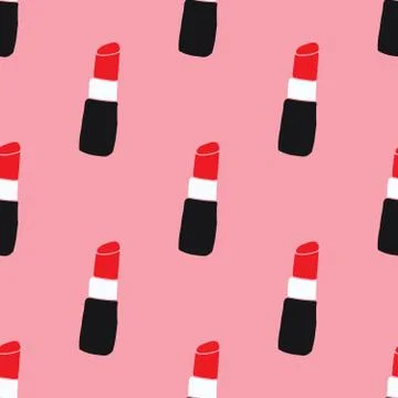 Lipstick seamless pattern, hand drawn fashion and beauty elements, vector ill イラスト素材