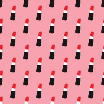 Lipstick seamless pattern, hand drawn fashion and beauty elements, vector ill Stockillustratie
