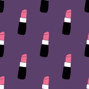 Lipstick seamless pattern, hand drawn fashion and beauty elements, vector ill 스톡 일러스트