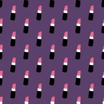 Lipstick seamless pattern, hand drawn fashion and beauty elements, vector ill 库存插图