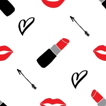 Lipstick seamless pattern, hand drawn fashion and beauty elements, vector ill 스톡 일러스트