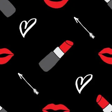 Lipstick seamless pattern, hand drawn fashion and beauty elements, vector ill Stock Illustration
