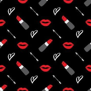 Lipstick seamless pattern, hand drawn fashion and beauty elements, vector ill Stock Illustration