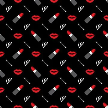 Lipstick seamless pattern, hand drawn fashion and beauty elements, vector ill Stock Illustration