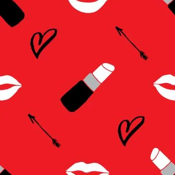 Lipstick seamless pattern, hand drawn fashion and beauty elements, vector ill 스톡 일러스트