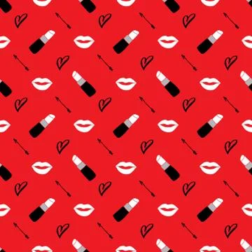 Lipstick seamless pattern, hand drawn fashion and beauty elements, vector ill イラスト素材