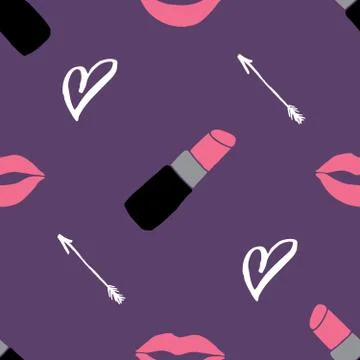Lipstick seamless pattern, hand drawn fashion and beauty elements, vector ill 스톡 일러스트