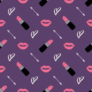 Lipstick seamless pattern, hand drawn fashion and beauty elements, vector ill 스톡 일러스트