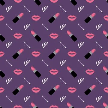 Lipstick seamless pattern, hand drawn fashion and beauty elements, vector ill Stock Illustration