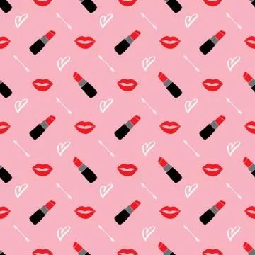 Lipstick seamless pattern, hand drawn fashion and beauty elements, vector ill Illustrazione stock