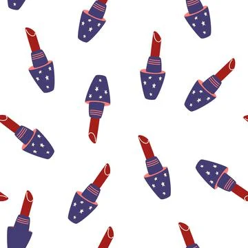 Lipstick seamless pattern. Makeup background. Woman, girls accessories. Fashi Stock Illustration
